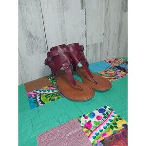 American Eagle Outfitter Sandals Womens 6 Flat Ankle Strappy Red Maroon Leather